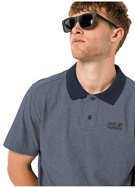 Jack Wolfskin Pique Polo Men Polo Yaka Kısa Kol Detaylı Baskılı Mavi Erkek T-Shirt 3