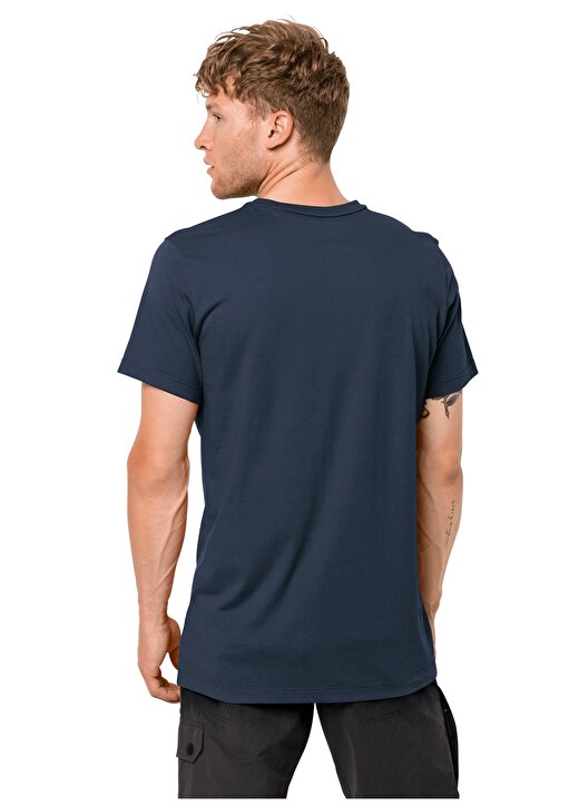 Jack Wolfskin Brand Logo T M Bisiklet Yaka Baskılı Kısa Kollu Mavi Erkek T-Shirt 2