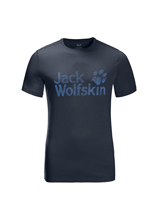 Jack Wolfskin Brand Logo T M Bisiklet Yaka Baskılı Kısa Kollu Mavi Erkek T-Shirt 3