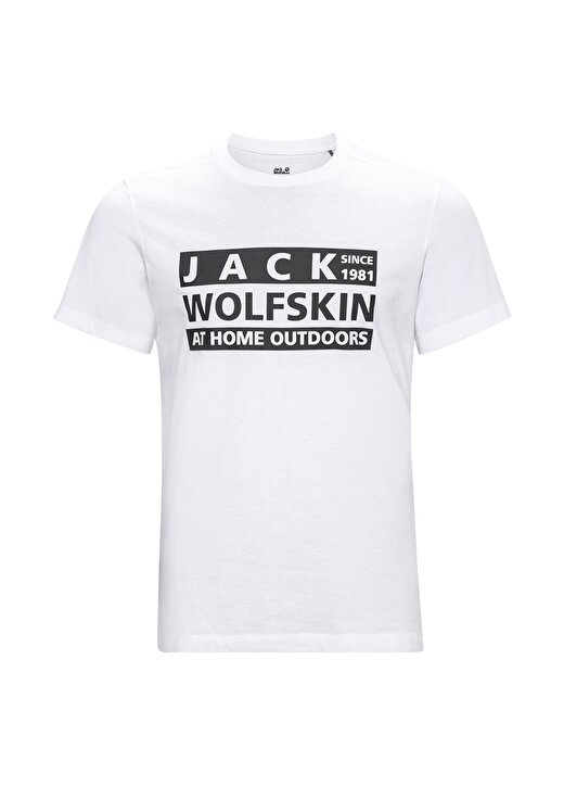 Jack Wolfskin Brand T M Bisiklet Yaka Kısa Kollu Baskılı Beyaz Erkek Tişört 3