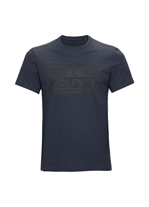 Jack Wolfskin Brand T M Bisiklet Yaka Kısa Kollu Baskılı Mavi Erkek T-Shirt 3