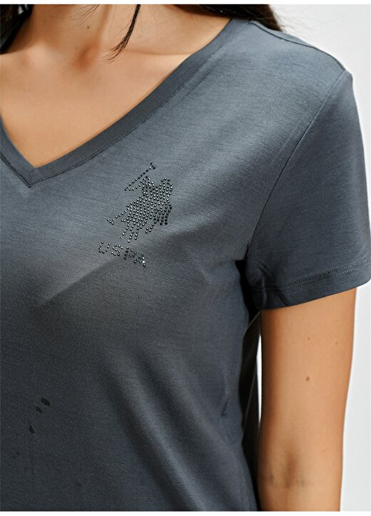 U.S. Polo Assn. CIYOSEL21 Kısa Kol V Yaka Gri Kadın T-Shirt 3