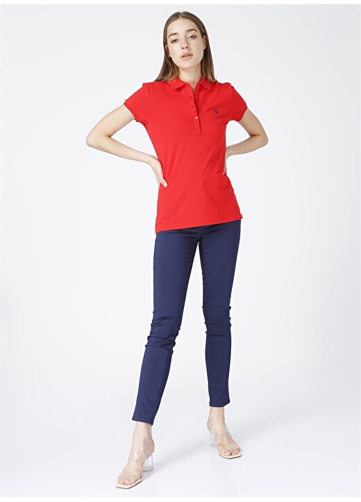 U.S. Polo Assn. Polo Yaka Düz Açık Kırmızı Kadın T-Shirt GTP-IY021 2