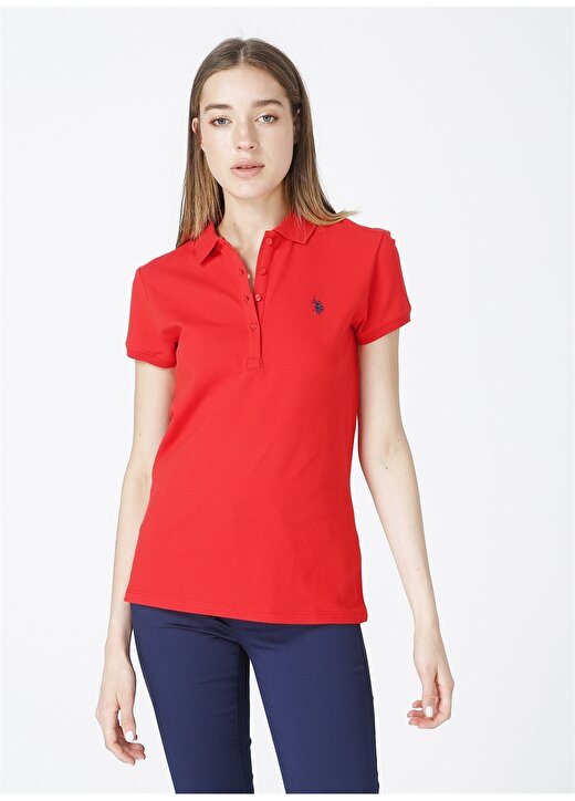 U.S. Polo Assn. Polo Yaka Düz Açık Kırmızı Kadın T-Shirt GTP-IY021 3