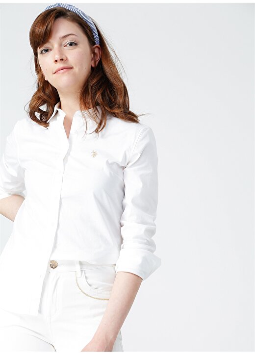 U.S. Polo Assn. Kadın Slim Fit Gömlek Yaka Beyaz Gömlek 1