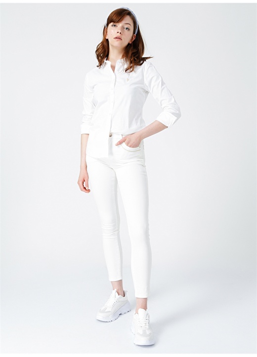U.S. Polo Assn. Kadın Slim Fit Gömlek Yaka Beyaz Gömlek 2