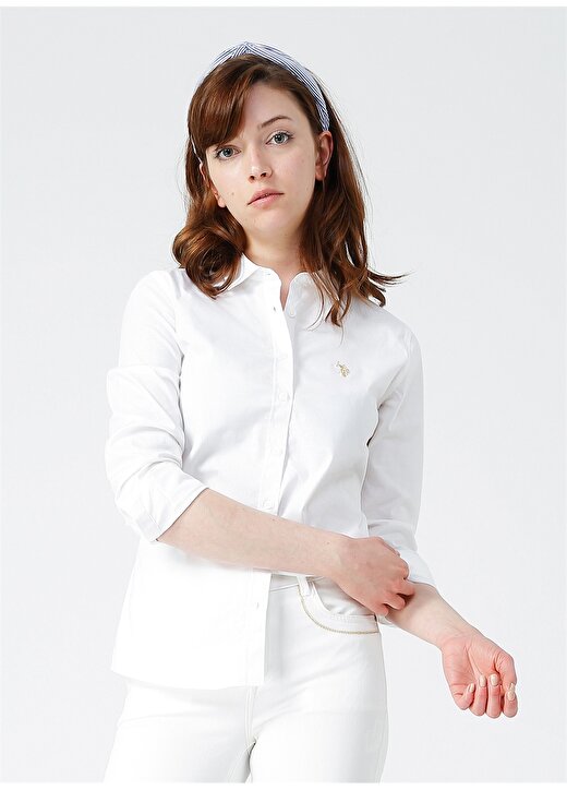 U.S. Polo Assn. Kadın Slim Fit Gömlek Yaka Beyaz Gömlek 3