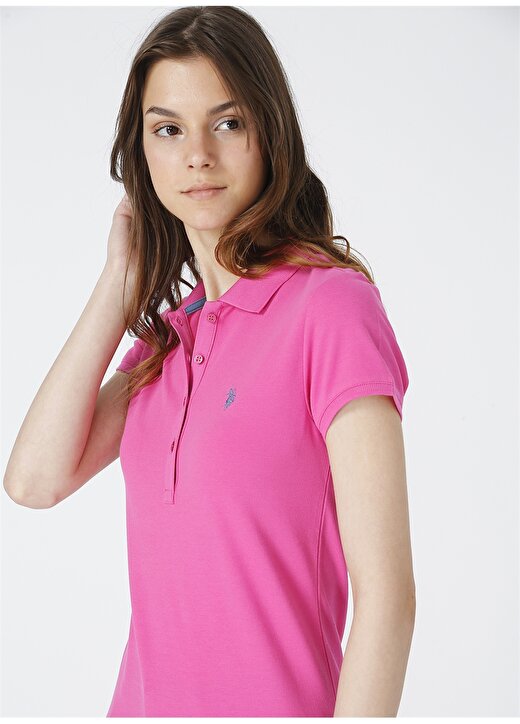 U.S. Polo Assn. Polo Yaka Düz Fuşya Kadın T-Shirt GTP-IY021 2