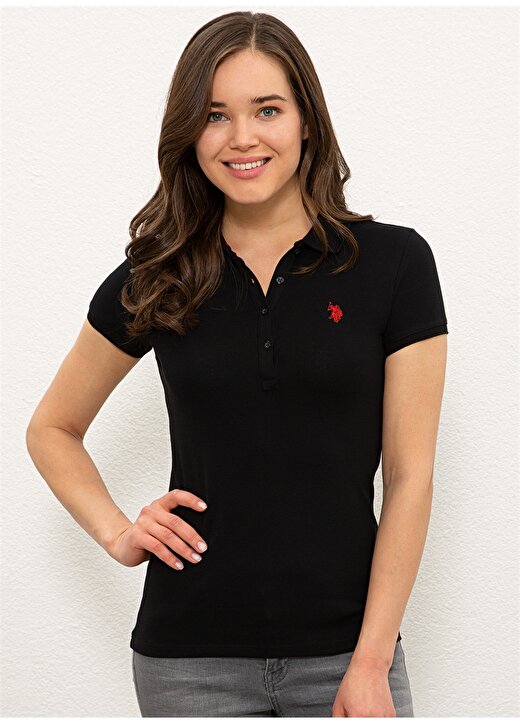 U.S. Polo Assn. Polo Yaka Düz Siyah Kadın T-Shirt GTP-IY021 1