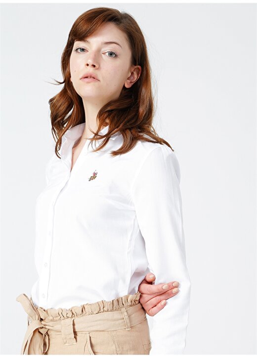 U.S. Polo Assn. Beyaz Slim Fit Kadın Gömlek 1