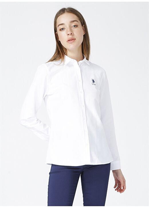 U.S Polo Assn. WOX021Y Uzun Kol Slim Fit Cepsiz Beyaz Bayan Gömlek 2