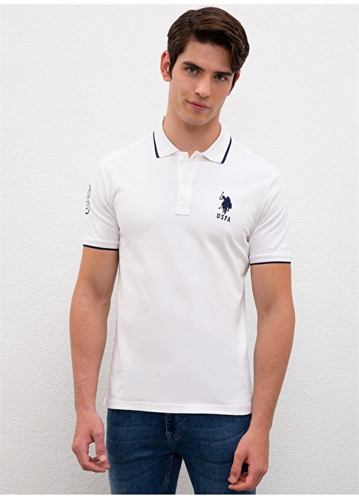 U.S. Polo Assn. Polo Yaka Düz Beyaz Erkek Polo T-Shirt GSD01IY021 1