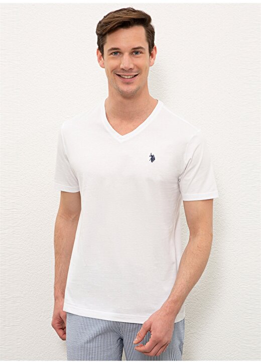 U.S. Polo Assn. Erkek Beyaz V Yaka T-Shirt 1