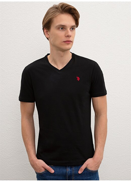U.S. Polo Assn. Erkek Slim Fit Siyah V Yaka T-Shirt 1