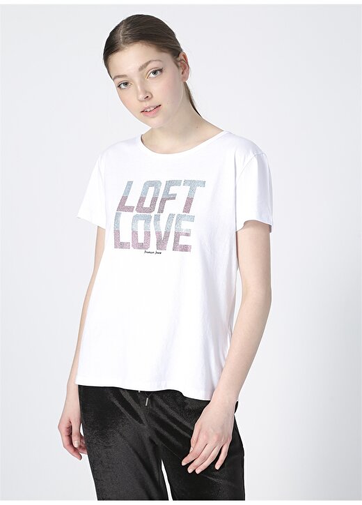 Loft Kadın Beyaz Bisiklet Yaka T-Shirt 3