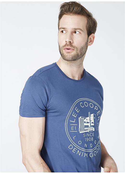 Lee Cooper O Yaka Baskılı Slim Fit Pamuklu İndigo Erkek T-Shirt 2