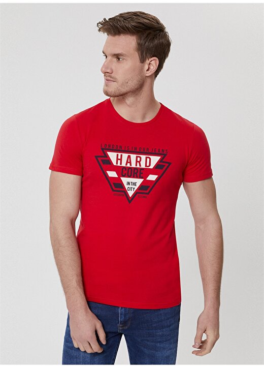 Lee Cooper Erkek Kırmızı Baskılı Bisiklet Yaka T-Shirt 2