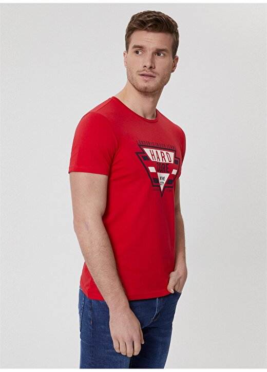 Lee Cooper Erkek Kırmızı Baskılı Bisiklet Yaka T-Shirt 3