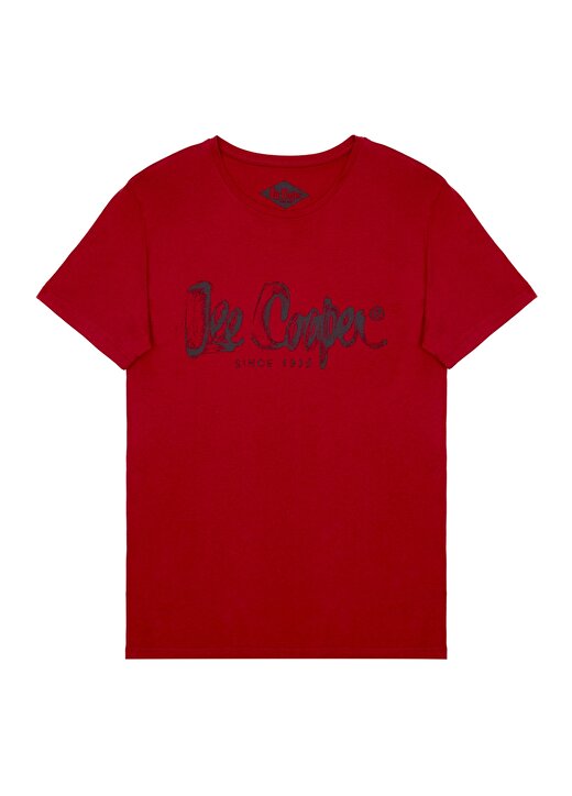 Lee Cooper O Yaka Kısa Kollu Siyah Yazı Baskılı Kırmızı Erkek T-Shirt 1