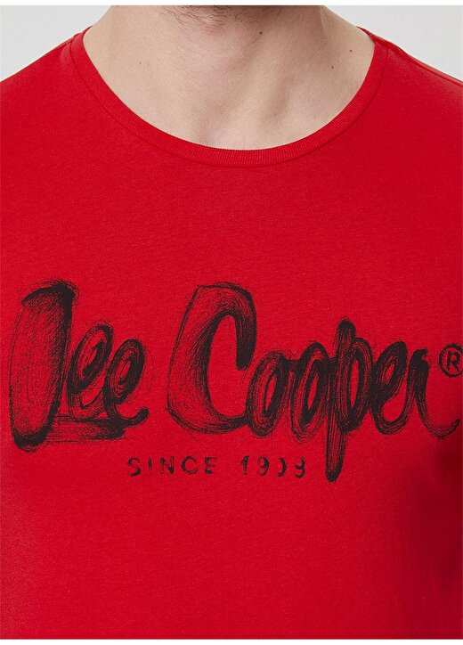 Lee Cooper O Yaka Kısa Kollu Siyah Yazı Baskılı Kırmızı Erkek T-Shirt 4