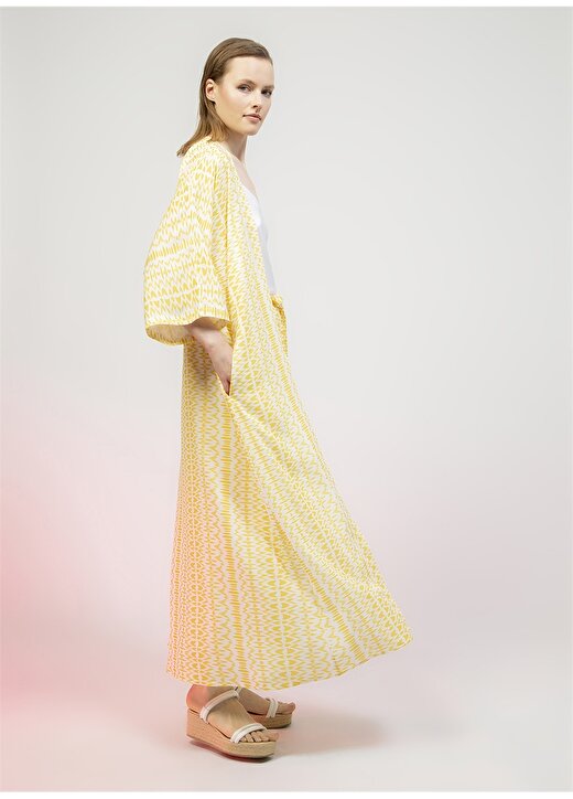 DM X Boyner Şal Yaka Desenli Sarı Kadın Elbise 1
