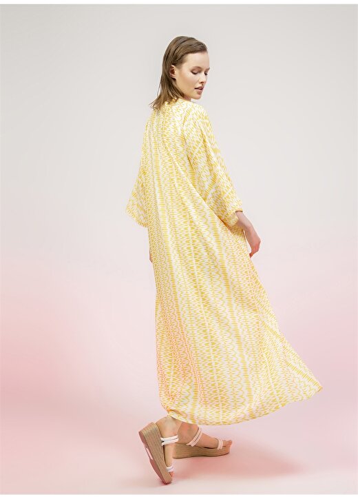 DM X Boyner Şal Yaka Desenli Sarı Kadın Elbise 3
