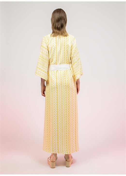 DM X Boyner Şal Yaka Desenli Sarı Kadın Elbise 4