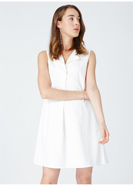 Fabrika Gömlek Yaka Düz Beyaz Kadın Elbise 3