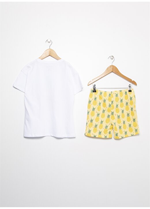 Limon Kısa Kollu Kısa Paça Desenli Sarı Beyaz Kız Çocuk Pijama Takımı 2