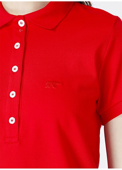 Bad Bear Polo Yaka Kısa Kollu Logo Baskılı Regular Fit Düğmeli Açık Kırmızı Kadın T-Shirt 4