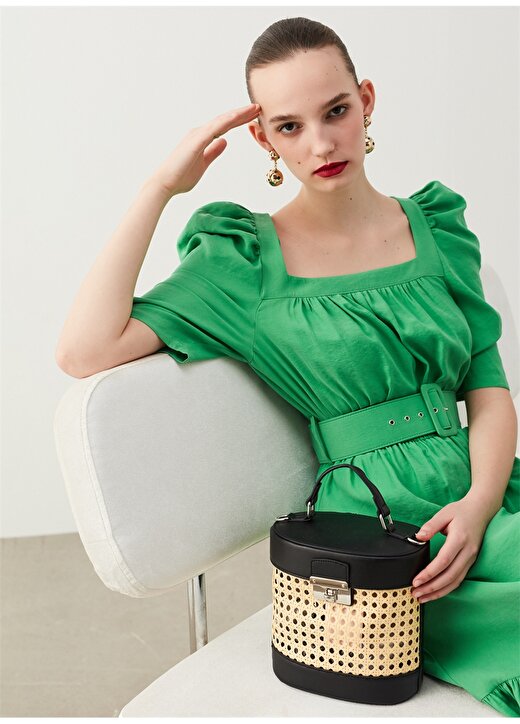 İpekyol Kare Yaka Yeşil Balon Kol Elbise 3