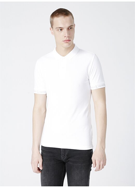 Calvin Klein Jeans Polo Regular Fit Düz Erkek Beyaz Polo T-Shirt J30J317283-YAF LOGO JACQUARD POLO 1