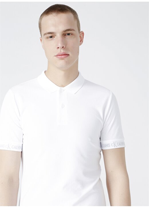 Calvin Klein Jeans Polo Regular Fit Düz Erkek Beyaz Polo T-Shirt J30J317283-YAF LOGO JACQUARD POLO 2