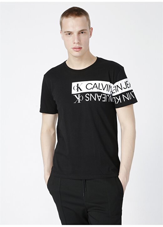 Calvin Klein Jeans Bisiklet Regular Fit Baskılı Erkek Siyah T-Shirt J30J317086 BEH MIRROR LOGO TEE 1