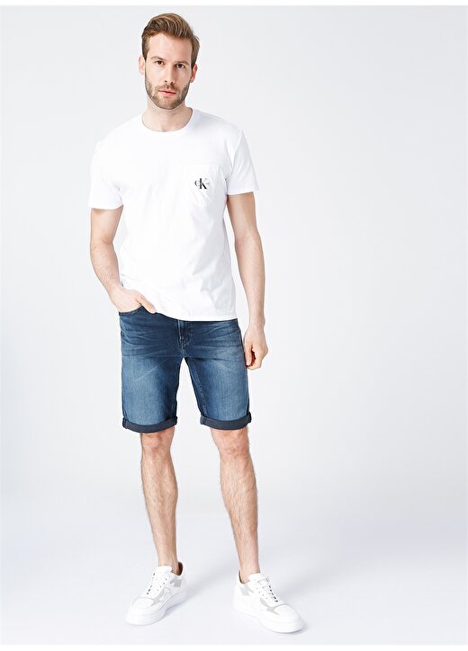 Calvin Klein Jeans Bisiklet Regular Fit Düz Erkek Beyaz T-Shirt J30J317294-YAF MONOGRAM POCKET TEE 2