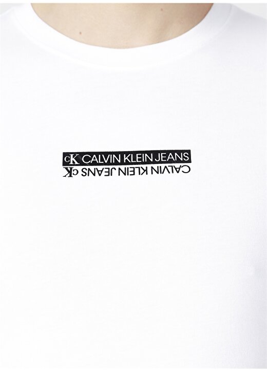 Calvin Klein Jeans Bisiklet Dar Düz Erkek Beyaz T-Shirt J30J317063-YAF MIRROR LOGO SLIM T 4