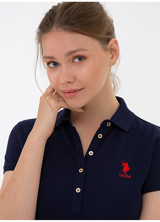 U.S. Polo Assn. Polo Yaka Kısa Kollu Düğmeli Mavi Kadın Elbise 2