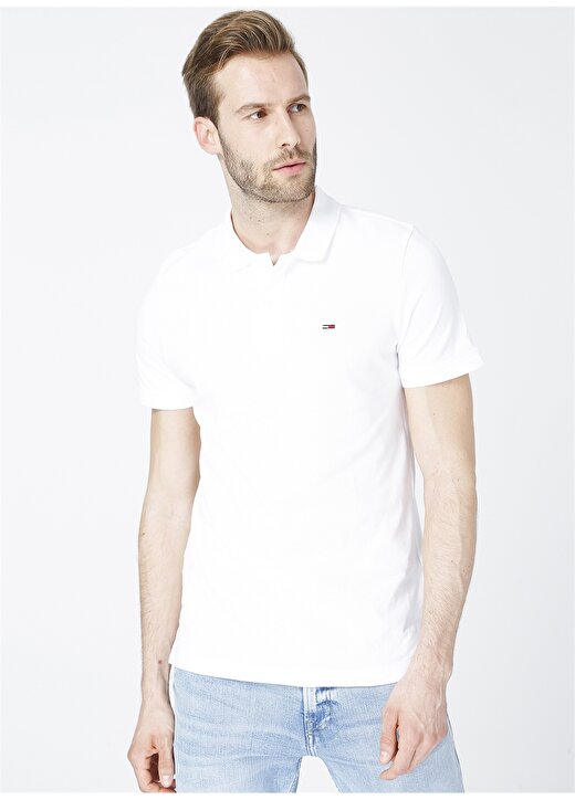 Tommy Jeans Slim Fit Polo Yaka Beyaz Erkek T-Shirt 1