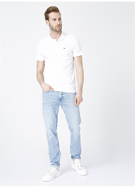 Tommy Jeans Slim Fit Polo Yaka Beyaz Erkek T-Shirt 2
