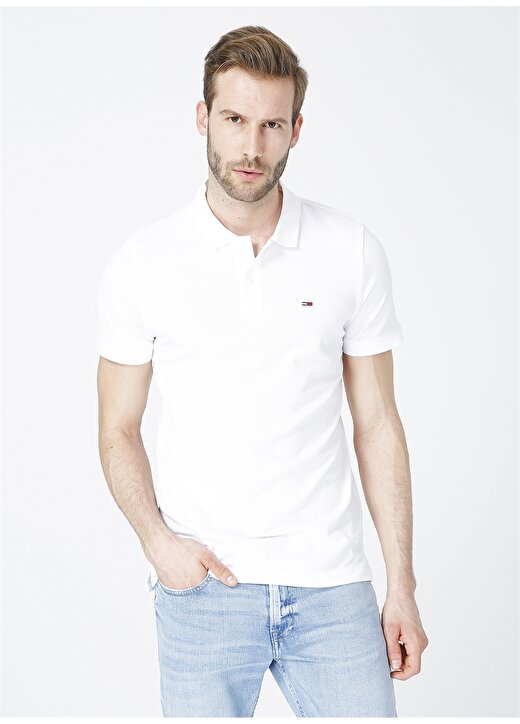 Tommy Jeans Slim Fit Polo Yaka Beyaz Erkek T-Shirt 3