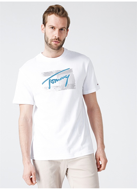 Tommy Jeans Bisiklet Beyazbaskılı Erkek T-Shirt 1