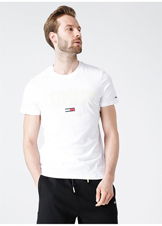 Tommy Jeans Bisiklet Beyaz Baskılı Erkek T-Shirt 1