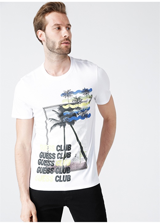 Guess Bisiklet Beyaz Baskılı Erkek T-Shirt 1