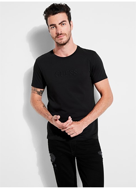 Guess Erkek Siyah Bisiklet Yaka T-Shirt 1