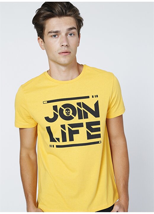 Limon Bisiklet Yaka Baskılı Hardal Erkek T-Shirt 3