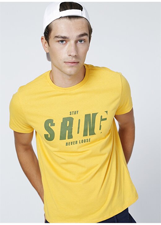 Limon Bisiklet Yaka Hardal Baskılı Erkek T-Shirt 1