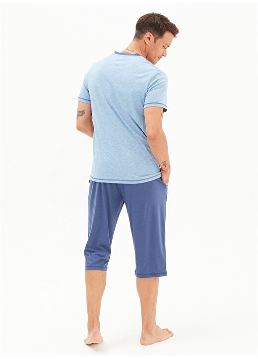 Blackspade V Yaka Kısa Kollu Şortlu Mavi Erkek Pijama Takımı 2