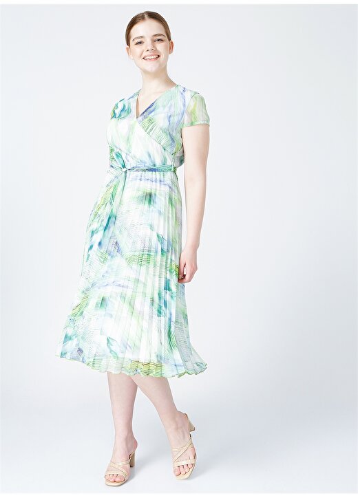 Selen Kruvaze Yaka Emprime Yeşil Kadın Elbise 1