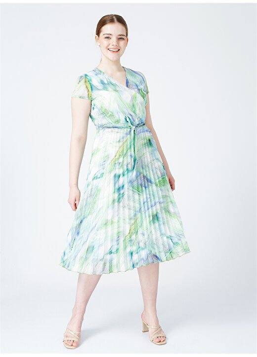 Selen Kruvaze Yaka Emprime Yeşil Kadın Elbise 2