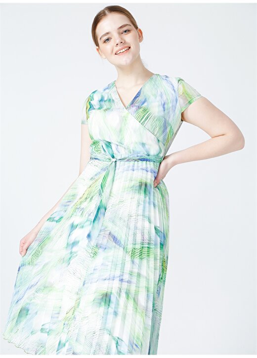 Selen Kruvaze Yaka Emprime Yeşil Kadın Elbise 3